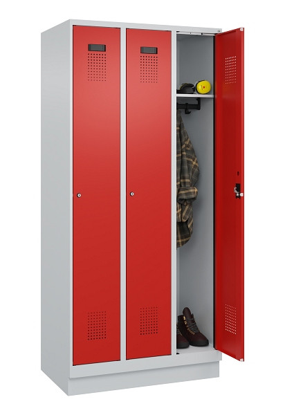 C+P Spind Evolo PLUS, mit Sockel, 3 Abteile, 1950x900x500mm, 7035/3020, Verschluss Zylinderschloss, Ablageböden 3, 049020-30 S10032