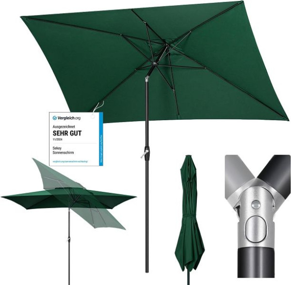 Sekey Aluminium Sonnenschirm mit Kurbel und Knicker, 200 x 300 cm Balkon, Garten & Terrasse Sonnenschutz UV 50+, UB120