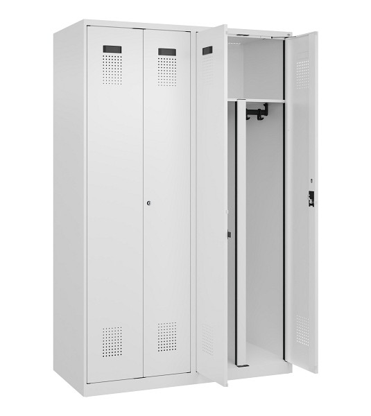 C+P PSA Schwarz-Weiß-Spind Evolo PLUS, 4 Abteile, 1850x1200x500mm, 9016/9016, Zylinderschloss, 049002-40P S10047