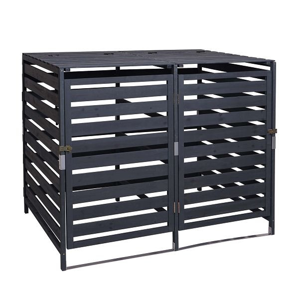 Mendler XL 2er-/4er-Mülltonnenverkleidung HWC-H62, Mülltonnenbox, erweiterbar 110x65x93cm Massiv-Holz, anthrazit, 73713