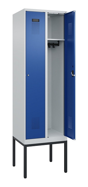 C+P Spind Evolo PLUS, Gestell, 2 Abteile, 2120x600x500mm, 7035/5010, Verschluss Zylinderschloss, Ablageböden 2, 0490307-20 S10033