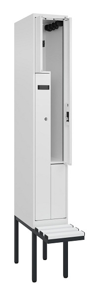 C+P Z-Spind Evolo PLUS, Bank, 2 Fächer, 2120x300x815mm, 9016/9016, Zylinderschloss, Material Sitzfläche Kunststoff, 0490437-102 S10101