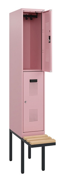 C+P Doppelstock-Spind Evolo PLUS, Bank, 2 Fächer, 1950x300x815mm, 3015/3015, Zylinderschloss, Sitzfläche Buche-Hartholz, 0493405-10 S10073