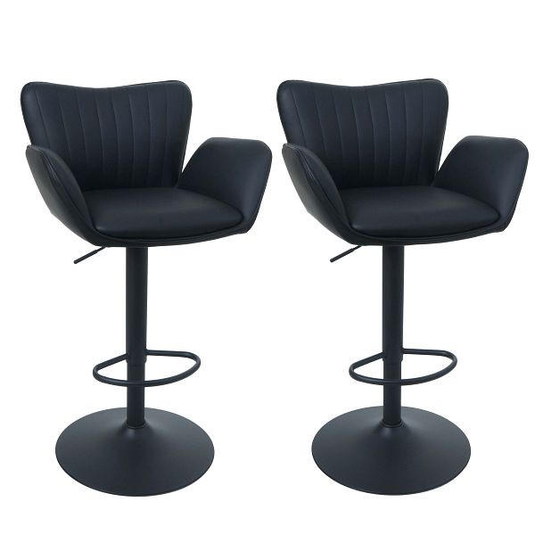 Mendler 2er-Set Barhocker HWC-M67, Drehstuhl Barstuhl, mit Armlehne Fußablage drehbar Kunstleder Eisen FSC®, schwarz, 2x121217