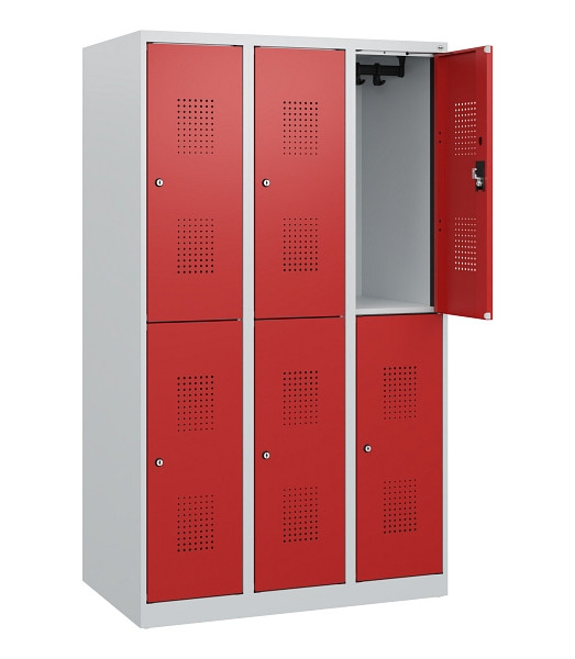 C+P Doppelstöckiger Spind Evolo PLUS, 6 Fächer, 1530x900x500mm, 7035/3000, Zylinderschloss, 0493005-30 S10024