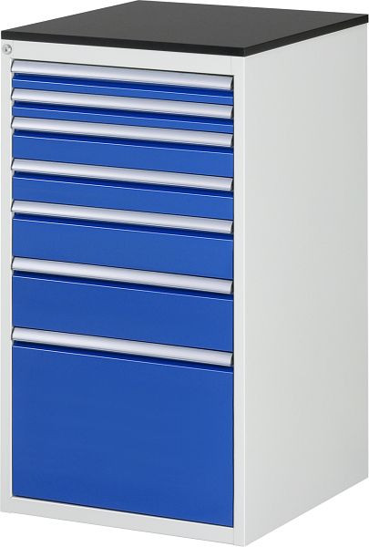 RAU Schubladenschrank Serie 7000, B580xT650xH1030mm, Schubladen: 2xH60, 2xH90, H120, H150, H360mm, Arbeitsplatte melaminharzbeschichtet, 03-L7.9A-M.11