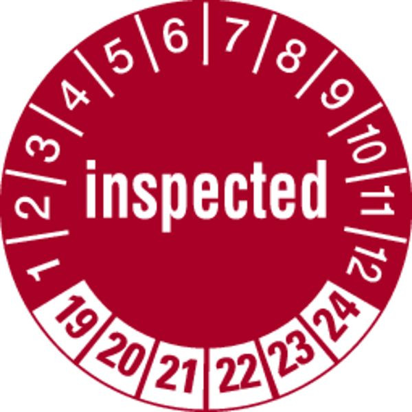 Schilder Klar Prüfplakette inspected ab 23 rot/weiß, 30 mm Folie selbstklebend, VE: 40 Stück, 43/69.23