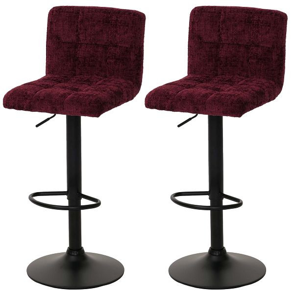 Mendler 2er-Set Barhocker HWC-G87, Tresenhocker Barstuhl, höhenverstellbar drehbar, Stoff Chenille (465g/m²) FSC®, bordeaux, 108851