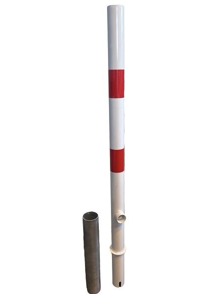 GEWA Absperrpfosten Poller Parkplatzsperre Stahl Herausnehmbar Mit Hülse Zylinderschloss Feuerverzinkt Ø 60 mm Weiß Rot Reflektierend, AP60-H-E-P-Z