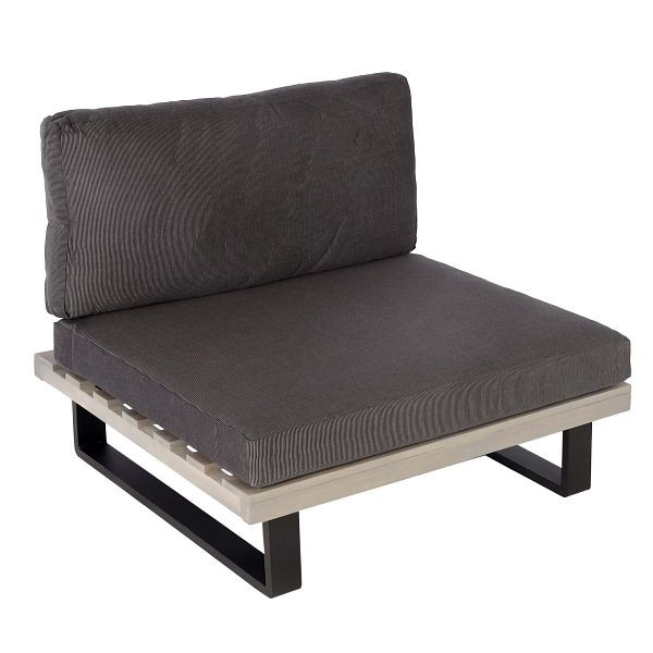 Mendler Lounge-Sessel HWC-H54, Garten-Sessel, Spun Poly Akazie Holz MVG Aluminium, grau, Polster dunkelgrau, 98528+101476