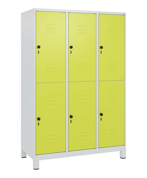 C+P Doppelstöckiger Spind Classic PLUS, Füße, 3 Abteile, 1800x1200x500mm, 7035/0024, Drehriegel, 0803107-32 S10010