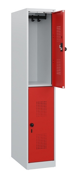 C+P Doppelstöckiger Spind Evolo PLUS, 2 Fächer, 1530x300x500mm, 7035/3020, Drehriegel, 0493005-10 S10005