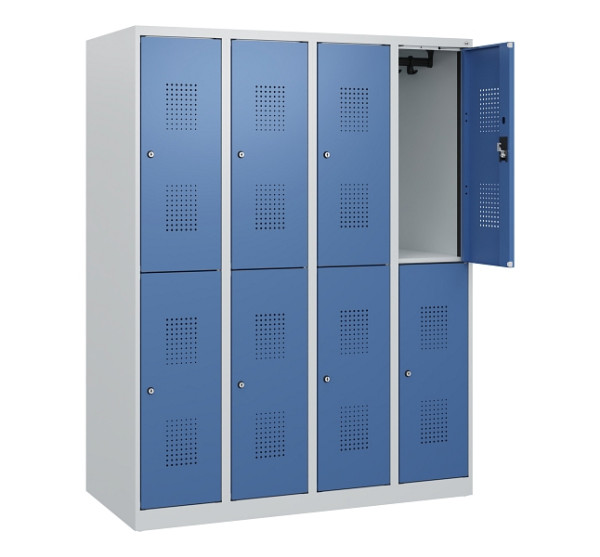 C+P Doppelstöckiger Spind Evolo PLUS, 8 Fächer, 1530x1200x500mm, 7035/5023, Zylinderschloss, 0493005-40 S10033