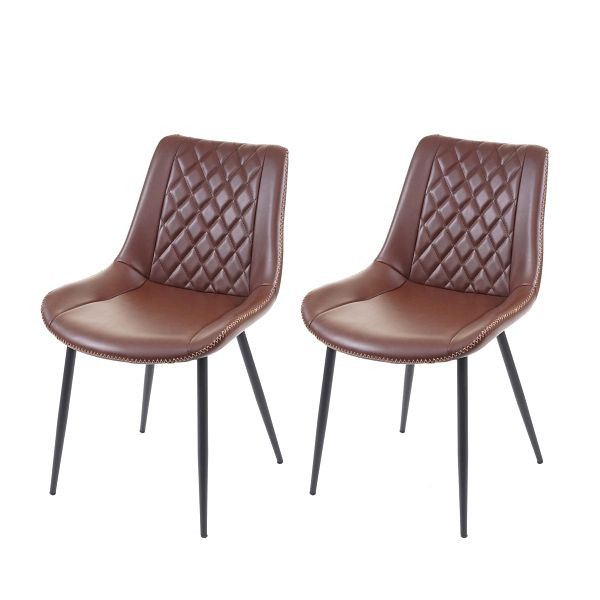 Mendler 2er-Set Esszimmerstuhl HWC-E56, Stuhl Küchenstuhl, Vintage, Kunstleder braun, 67961