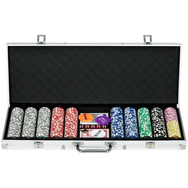 SPORTNOW Casinozubehör und Chips Pokerset mit Chips Pokerchip-Koffer, inkl. Unterlage, 500 Chips, A70-086V01SR