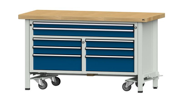 ANKE Werkbänke Kastenwerkbank, Modell 259 V, 1500 x 700 x 850 mm, RAL 7035/5010, BMP 50 mm, mit absenkbarer Fahreinrichtung, 304.225