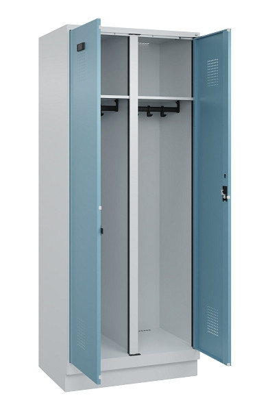 C+P Schwarz-Weiß-Spind Evolo PLUS, mit Sockel, 2 Abteile, 1950x800x500mm, 7035/0, Frontfarbe 2406015 RDS Architekturblau, Zylinderschloss, 049022-22 S10036