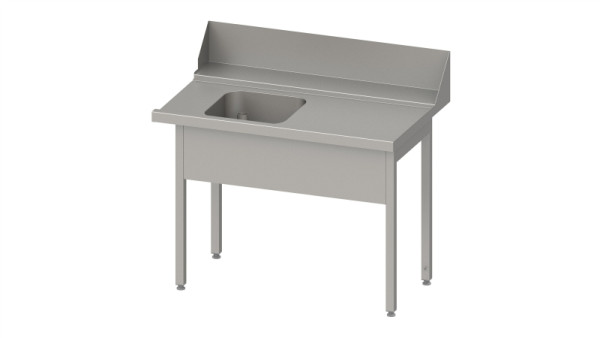 Stalgast Zulauftisch "Pro", Korbführung mit Gefälle, mit 1 Becken 1700x750x880mm, Anbauseite rechts, Aufkantung, Beckenblende, verschweißt, VZL17713RA
