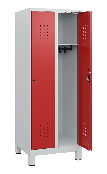 C+P Spind Evolo PLUS, Füße, 2 Abteile, 1630x600x500mm, 7035/3000, Zylinderschloss, 0490105-20 S10024