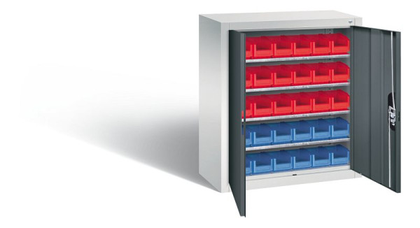 C+P Magazinschrank Serie 13, H830xB700xT300mm, Farbe: Lichtgrau / Anthrazitgrau, Muldengriff, 134013-23 S10029