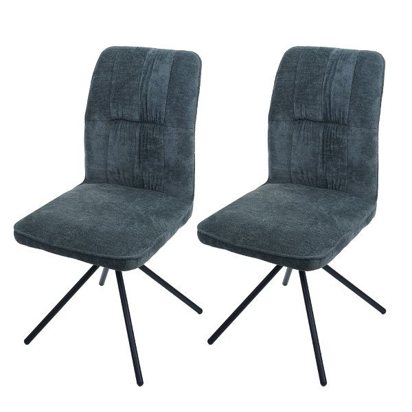 Mendler 2er-Set Esszimmerstuhl HWC-N99, Küchenstuhl, drehbar Auto-Return, Stoff/Textil Chenille (340g/m²) Öko-Tex, blau-grün, 110438
