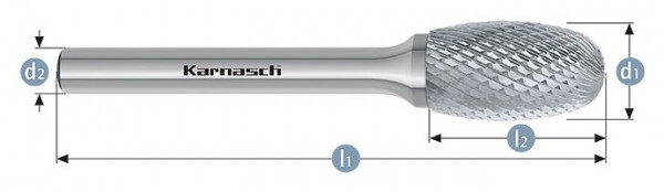 Karnasch Hartmetall-Frässtift unbeschichtet TRE/ HP-4 d1=16 / l2=25 / d2=6 / l1=70mm, VE: 2 Stück, 113042045