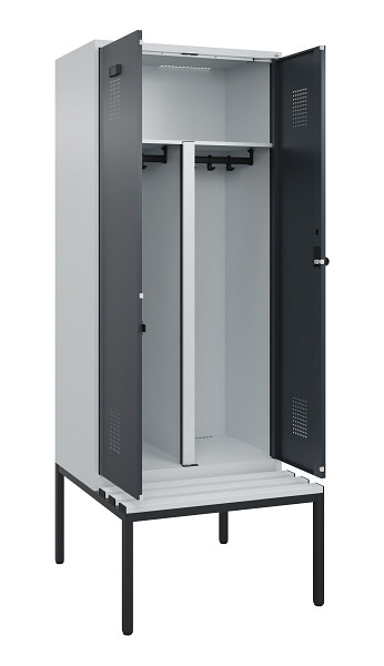 C+P PSA Doppel-Spind Evolo PLUS, Bank, 2 Abteile, 2120x800x815mm, 7035/7016, Drehriegel, Sitzfläche Kunststoff, Sitzbank, 0490527-22P S10066