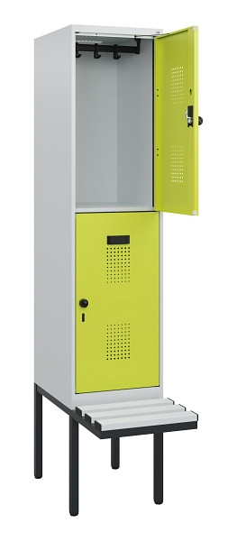 C+P Doppelstock-Spind Evolo PLUS, Bank, 2 Fächer, 1950x400x815mm, 7035/0024, Drehriegel, Sitzfläche Kunststoff, 0493405-12 S10108