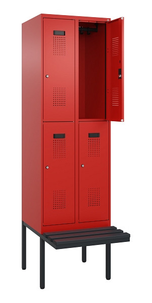 C+P Doppelstock-Spind Evolo PLUS, Bank, 4 Fächer, 2120x600x815mm, 3020/3020, Zylinderschloss, Sitzfläche Kunststoff, 0493407-20 S10139