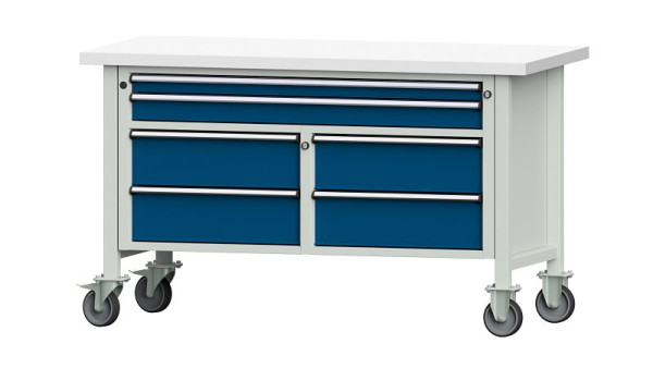 ANKE Werkbänke Kastenwerkbank, Modell 255 V, 1500 x 700 x 890 mm, RAL 7035/5010, KSP 40 mm, fahrbar, 304.165