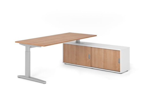 Hammerbacher Schreibtisch XB19, 180x80cm, Platte: Nussbaum, 25mm dick, C-Fuß Gestell Silber, höheneinstellbar, Ahorn, SB/N/S/W/N, VXBE19SB/N/S/W/N
