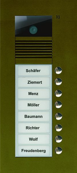 TCS Video Außenstation Serie AVU mit 8 Klingeltasten (rechtsbündig), 1-spaltig, UP bronze, AVU14080-0012