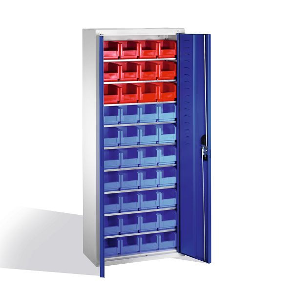 C+P Magazinschrank Serie 13, H1690xB700xT300mm, Farbe: Lichtgrau / Enzianblau, Muldengriff, 133413-28 S10018