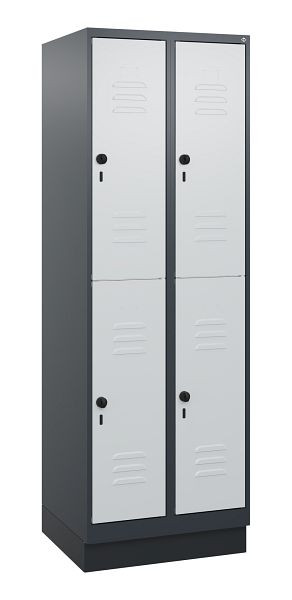 C+P Doppelstöckiger Spind Classic PLUS, Sockel, 2 Abteile, 1800x600x500mm, 7016/7035, Drehriegel, 0803207-20 S10013