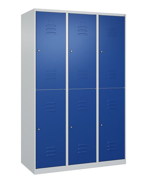 C+P Doppelstöckiger Spind Classic PLUS, 3 Abteile, 1850x1200x500mm, 7035/5010, Zylinderschlösser, 080300-32 S10060