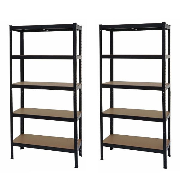 Mendler 2er-Set Schwerlastregal HWC-E33, Kellerregal Steckregal Lagerregal, 875kg Stahl 5 Böden, schwarz 180x90x40cm, 65413