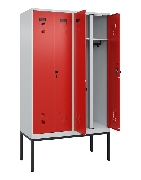 C+P Schwarz-Weiß-Spind Evolo PLUS, Gestell, 4 Abteile, 2120x1200x500mm, 7035/302, Drehriegel, 0490327-40 S10005