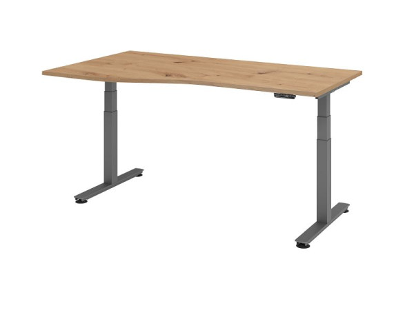 Hammerbacher Schreibtisch XDSM18, 180 x 100/80cm, Platte: Asteiche, T-Fuß Gestell in Graphit, mit Memoryschalter, Arbeitshöhe 63,5 -128,5 cm, VXDSM18/R/G