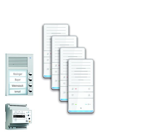 TCS Türkontrollsystem audio:pack AP für 4 Wohneinheiten, mit Außenstation PAK 4 Klingeltasten, 4x Freisprecher ISW5031, Steuergerät BVS20, PAAF041/001