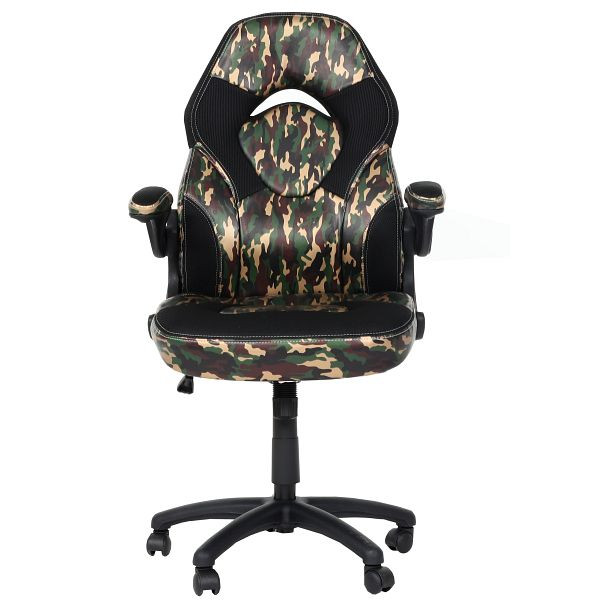 Mendler Bürostuhl HWC-K13, Drehstuhl Gamingstuhl, ergonomisch, verstellbare Armlehne, Kunstleder, camouflage-schwarz, 87587