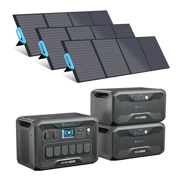 BLUETTI AC300 Stromaggregat + 2x B300 Batteriespeicher + 3x PV200 Solarpanele, AC300+2xB300+3xPV200