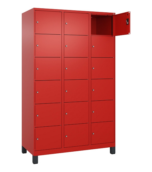 C+P Schließfachschrank Evolo PLUS, mit Füßen, 18 Fächer, 1950x1200x500mm, 3020/3020 Verkehrsrot, 049010-326 S10025