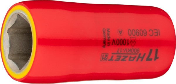 Hazet Steckschlüsseleinsatz, Sechskant, schutzisoliert, Vierkant hohl 12,5 mm (1/2 Zoll), Außen-Sechskant-Tractionsprofil, 17 mm, 900KV-17