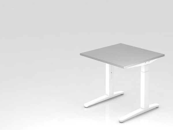 Hammerbacher Schreibtisch C-Fuß 80x80cm Grau/Weiß, Alu-Kufe weiß, VXB08/5/WW
