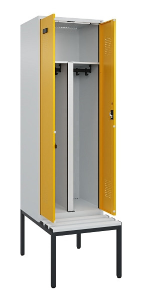 C+P PSA Doppel-Spind Evolo PLUS, Bank, 2 Abteile, 2120x600x815mm, 7035/1004, Zylinderschloss, Sitzfläche Kunststoff, Sitzbank, 0490527-20P S10081