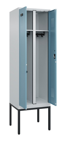 C+P Schwarz-Weiß-Spind Evolo PLUS, Gestell, 2 Abteile, 2120x600x500mm, 7035/0010, Zylinderschloss, 0490327-20 S10036