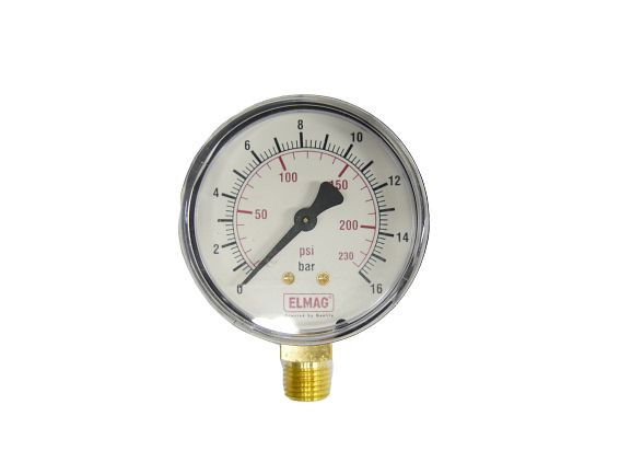 ELMAG Druckmanometer 0-16 bar, Ø 63 mm, Ø 1/4', Außengewinde unten, 42226