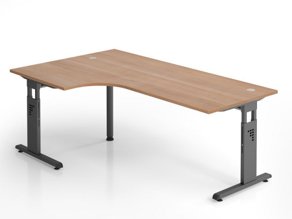 Hammerbacher Winkelschreibtisch OS82, 200 x 120 cm, Platte: Nussbaum, 25 mm dick, 2 mm ABS-Kante, Winkelform 90°, links oder rechts montierbar, VOS82/N/G