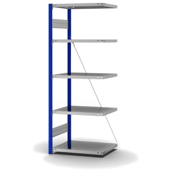 hofe Anbauregal, zerlegt, 5 Böden 2000 x 500 x 750 mm, verzinkt Stützprofile - enzianblau/RAL 5010, HEA205007XL