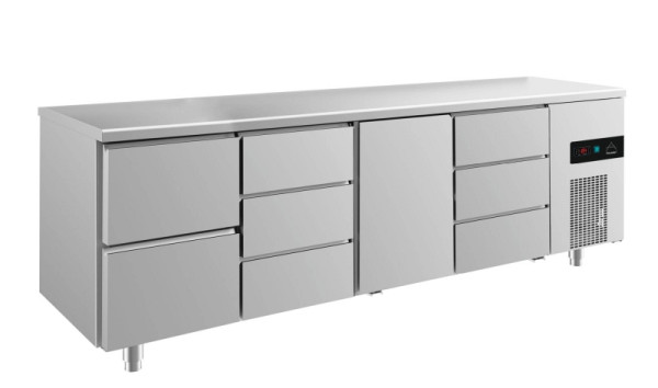 A&S Polarny Kühltisch -2 bis +8°C mit 1x Tür mittig-rechts, 1x zwei Schubladen links und 2x drei Schubladen, 2330 x 700 x 850 mm, KT4ZDTD